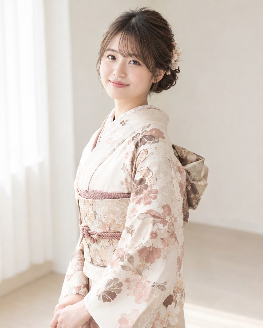 振袖にまとめ髪の女性のイメージ